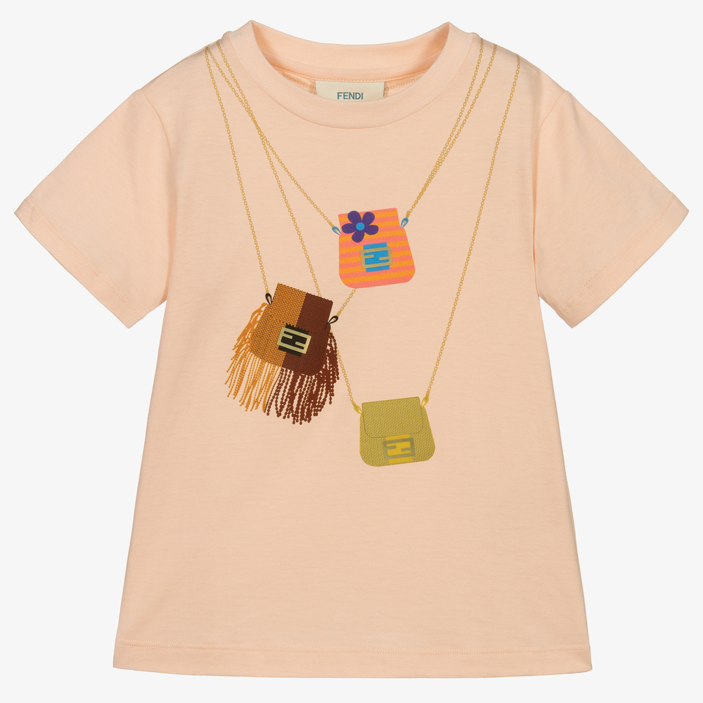 Fendi - Girls Pink Cotton Bag T-Shirt  | Childrensalon