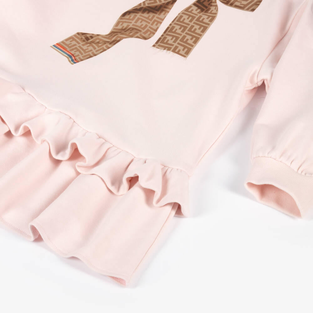 Fendi-Платье из хлопка с бантом для девочек розовое | Childrensalon Outlet