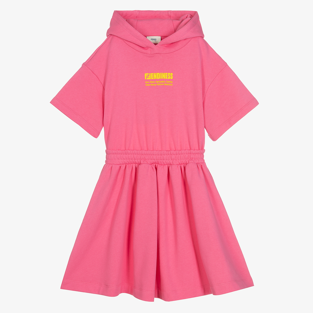 Fendi - Girls Pink Cotton Hooded Dress | Childrensalon