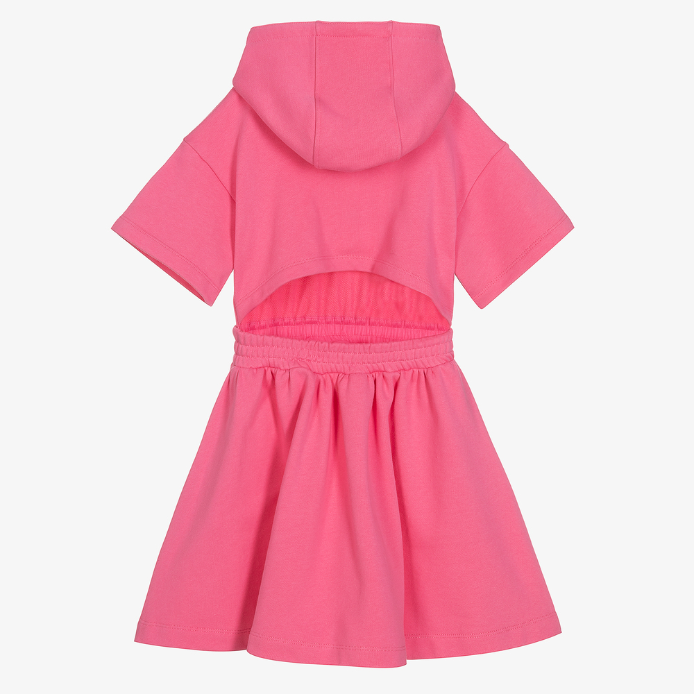 Fendi-Girls Pink Cotton Hooded Dress | Childrensalon Outlet