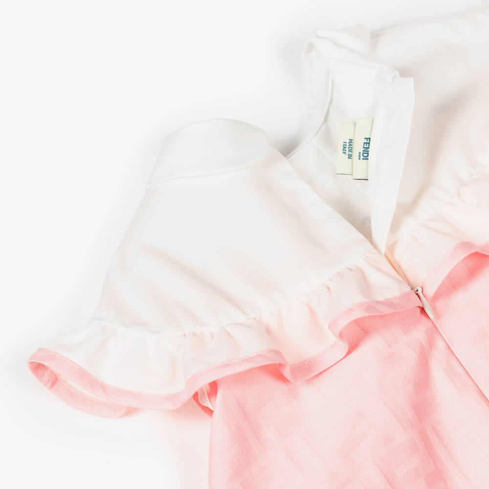 Fendi-Платье из розового хлопкового жаккарда для девочек | Childrensalon Outlet