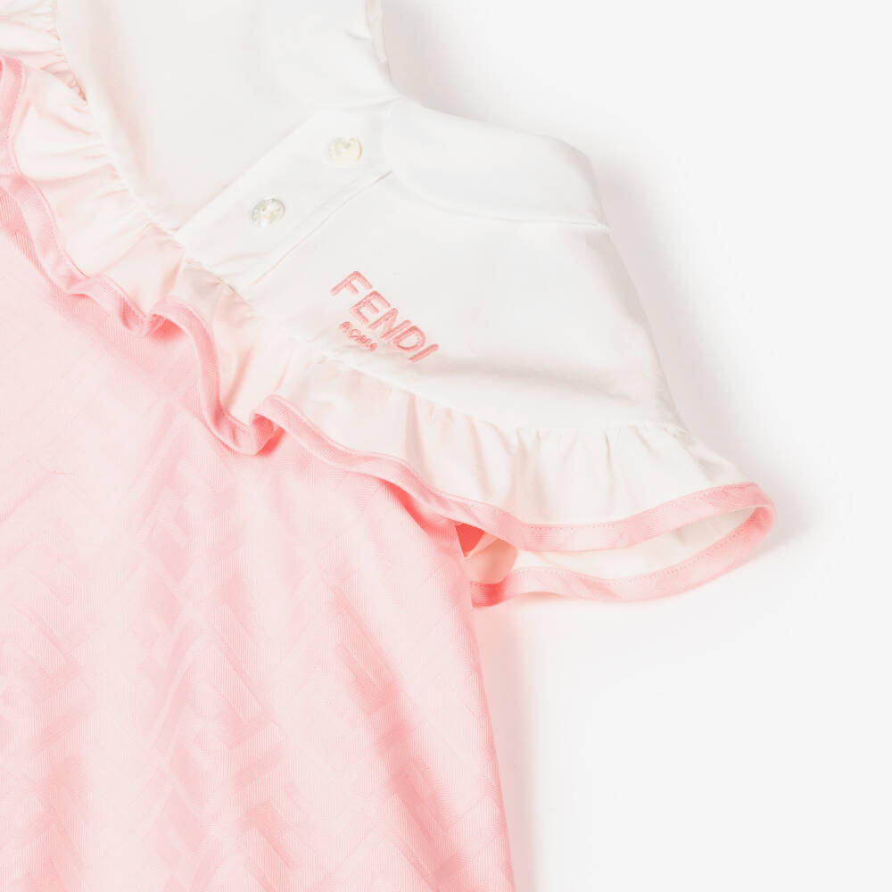 Fendi-Платье из розового хлопкового жаккарда для девочек | Childrensalon Outlet