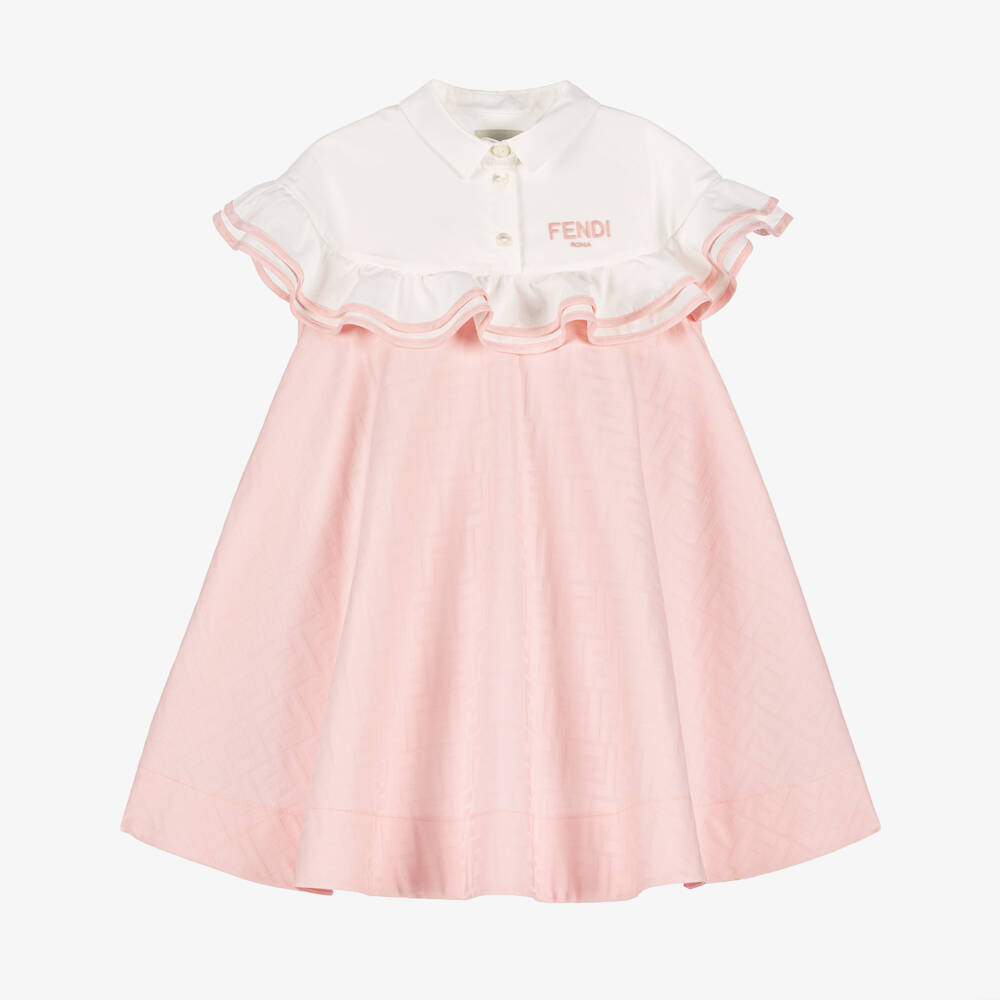 Fendi-فستان جاكار قطني وردي للبنات | Childrensalon Outlet