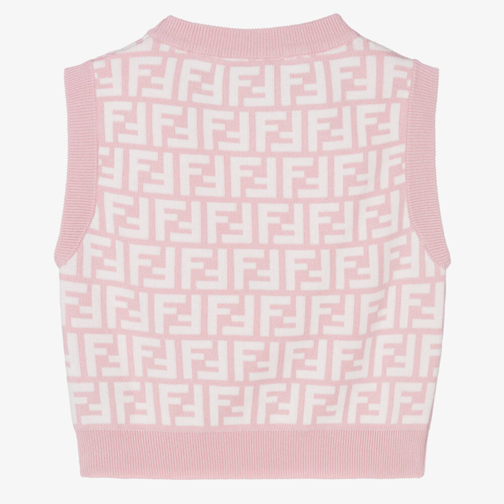 Fendi-Мягкий розовый трикотажный топ с логотипом для девочек | Childrensalon Outlet