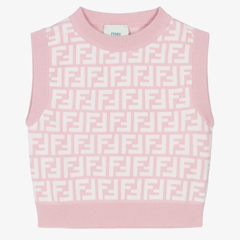 Fendi-Мягкий розовый трикотажный топ с логотипом для девочек | Childrensalon Outlet