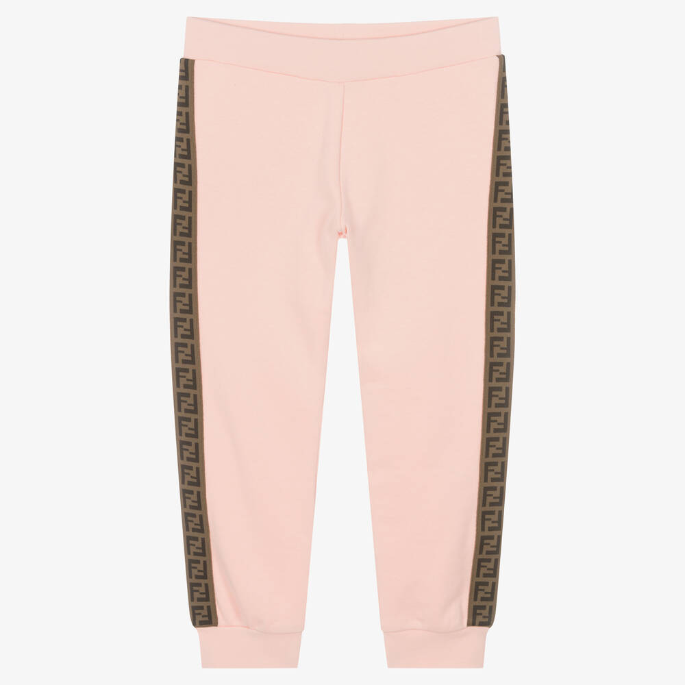 Fendi - Girls Pink Cotton Logo Joggers | Childrensalon