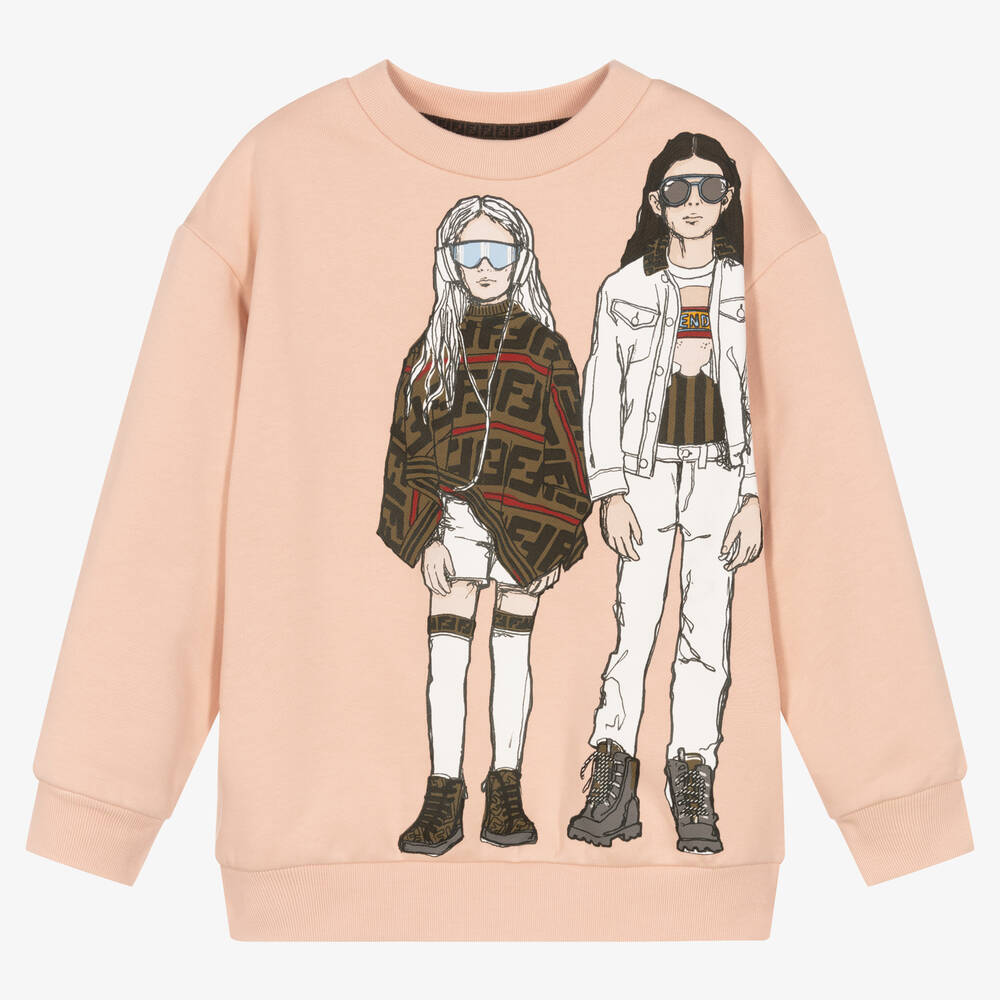 Fendi - Girls Pink Cotton Sweatshirt | Childrensalon