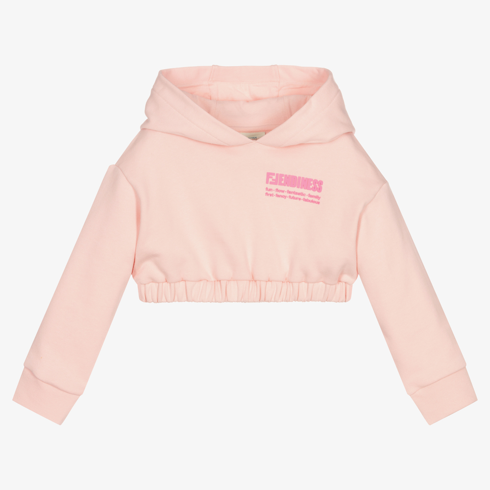 Fendi - Sweat à capuche court rose Fille | Childrensalon