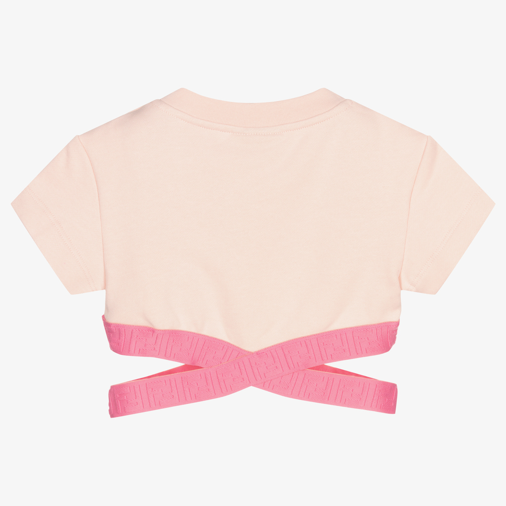 Fendi-Girls Pink Cropped T-Shirt | Childrensalon Outlet