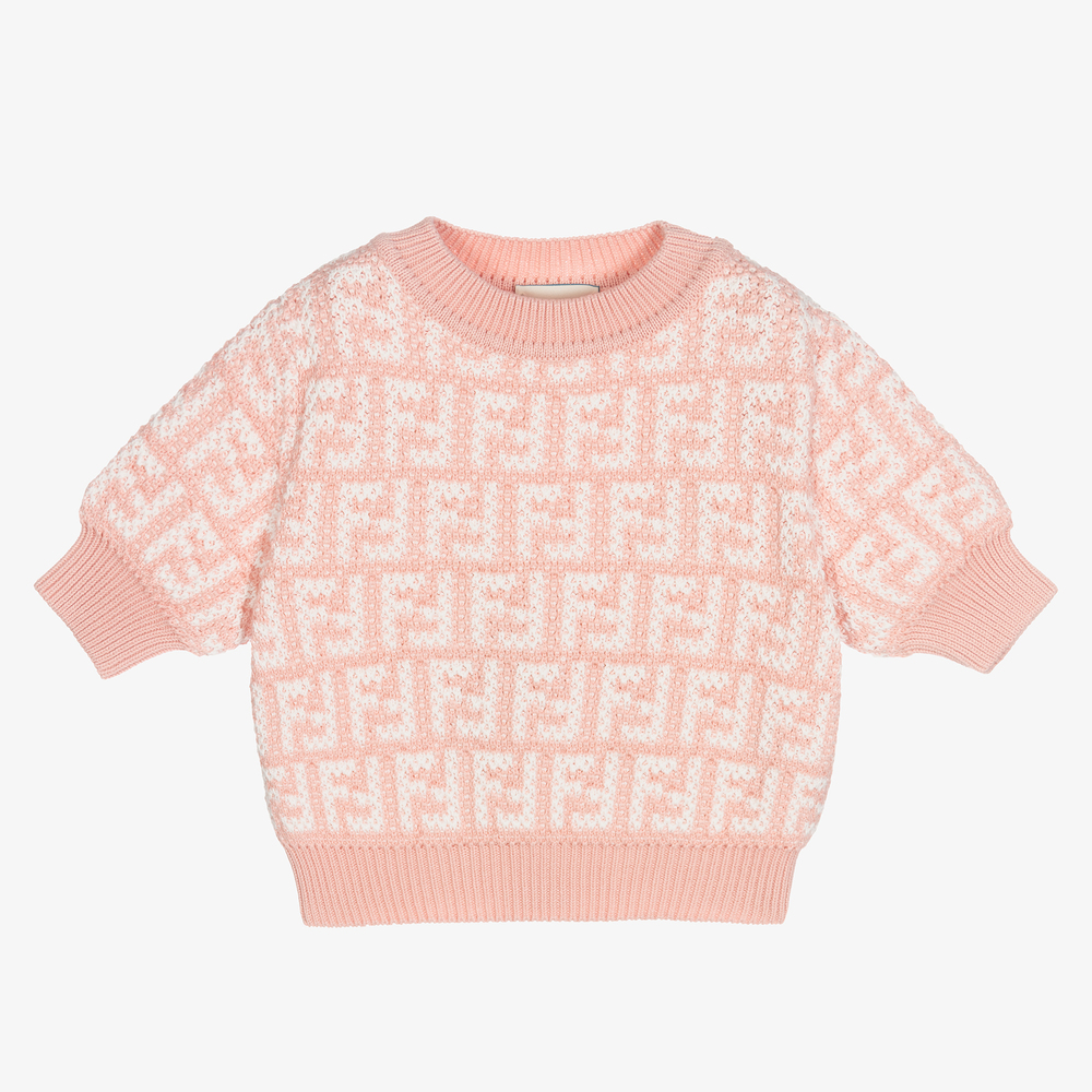 Fendi - Girls Pink FF Knitted T-Shirt | Childrensalon