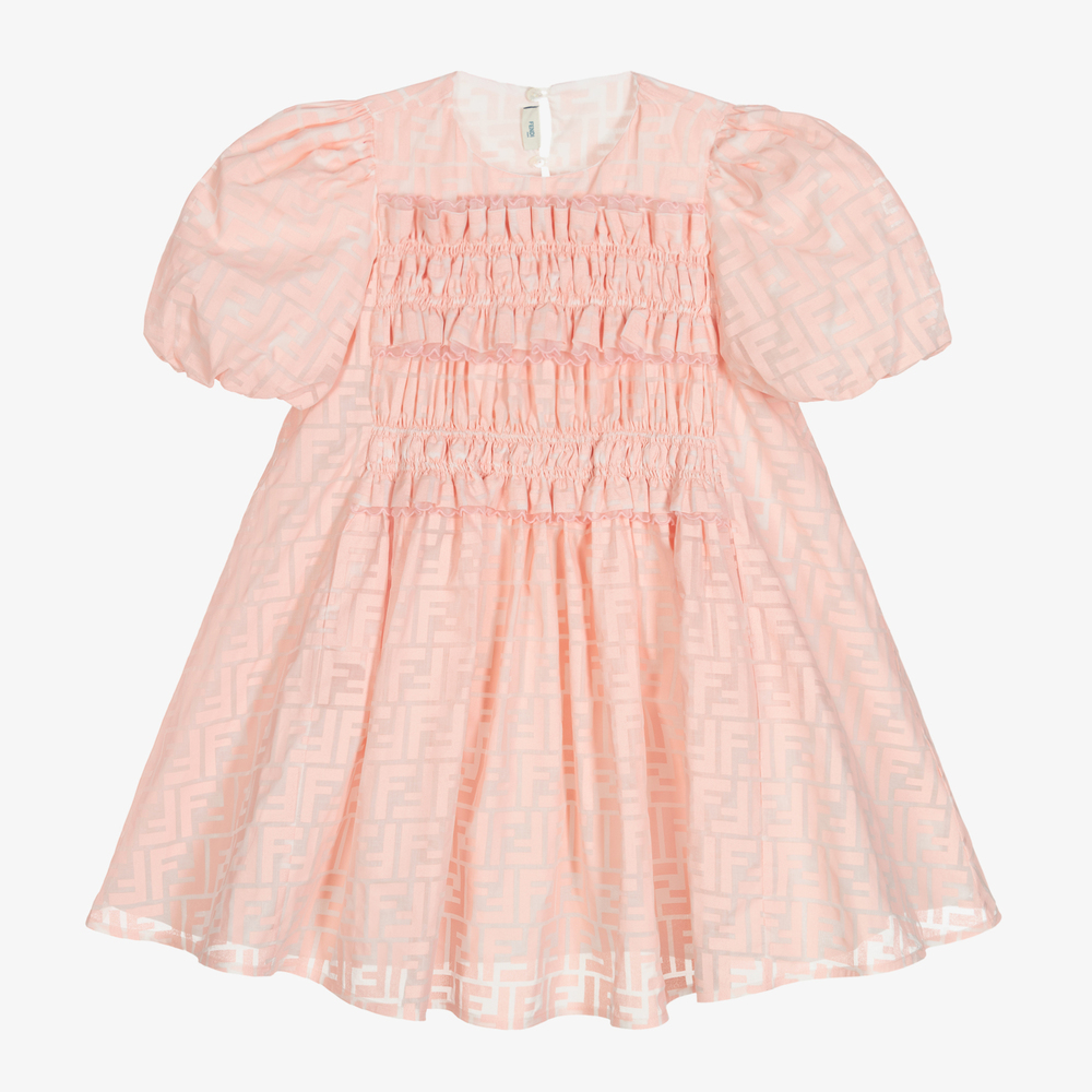 Fendi - Robe rose en organza FF Fille | Childrensalon