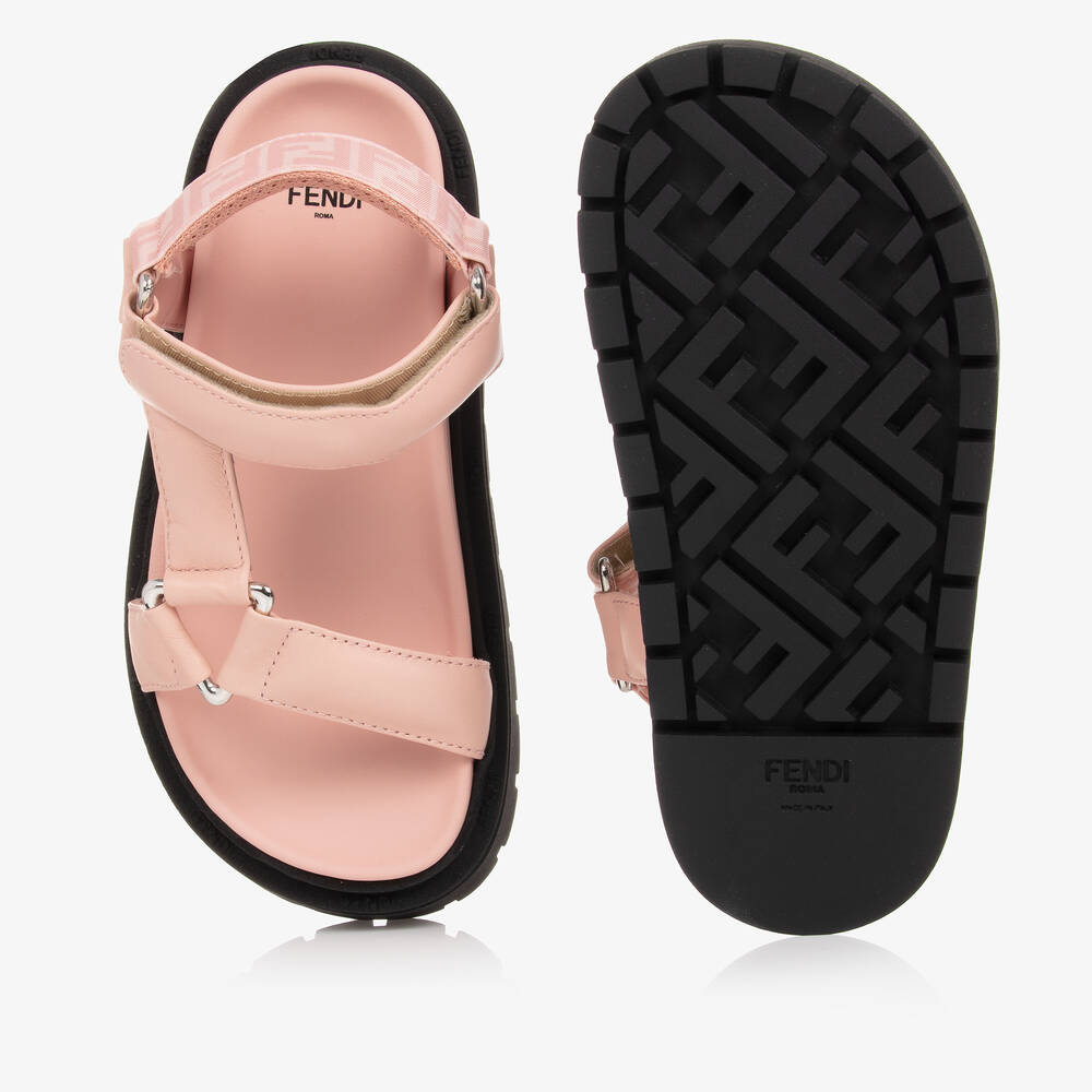 Fendi-Girls Pink Leather Chunky Logo Sandals | Childrensalon Outlet