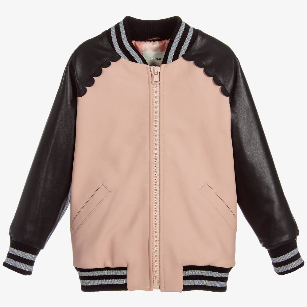 Fendi - Girls Pink Leather Jacket | Childrensalon