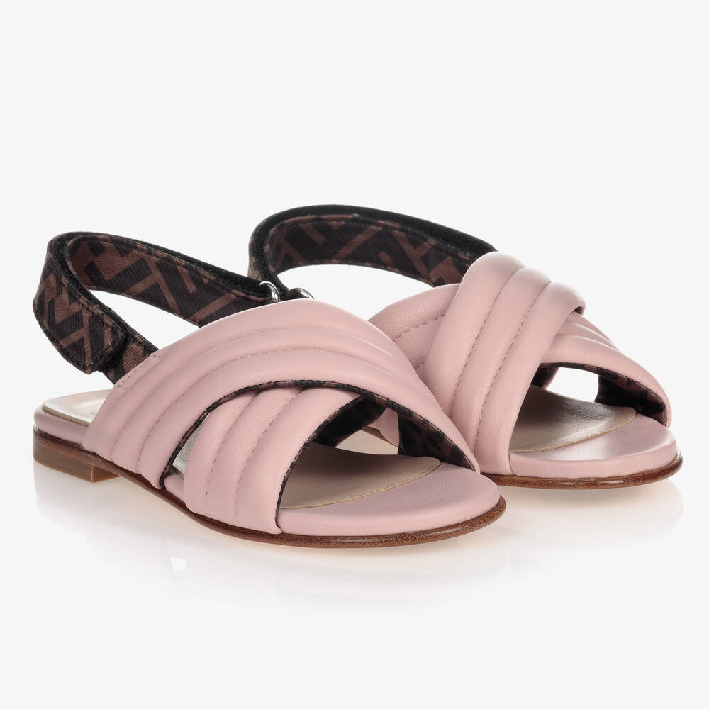 Fendi - Girls Pink Leather Sandals | Childrensalon