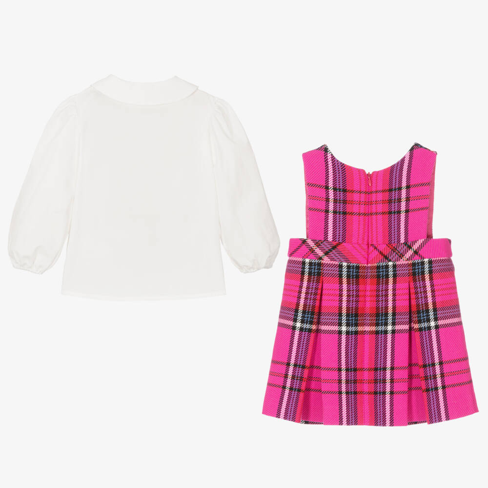 Fendi-Girls Pink Tartan Dress Ensemble | Childrensalon Outlet