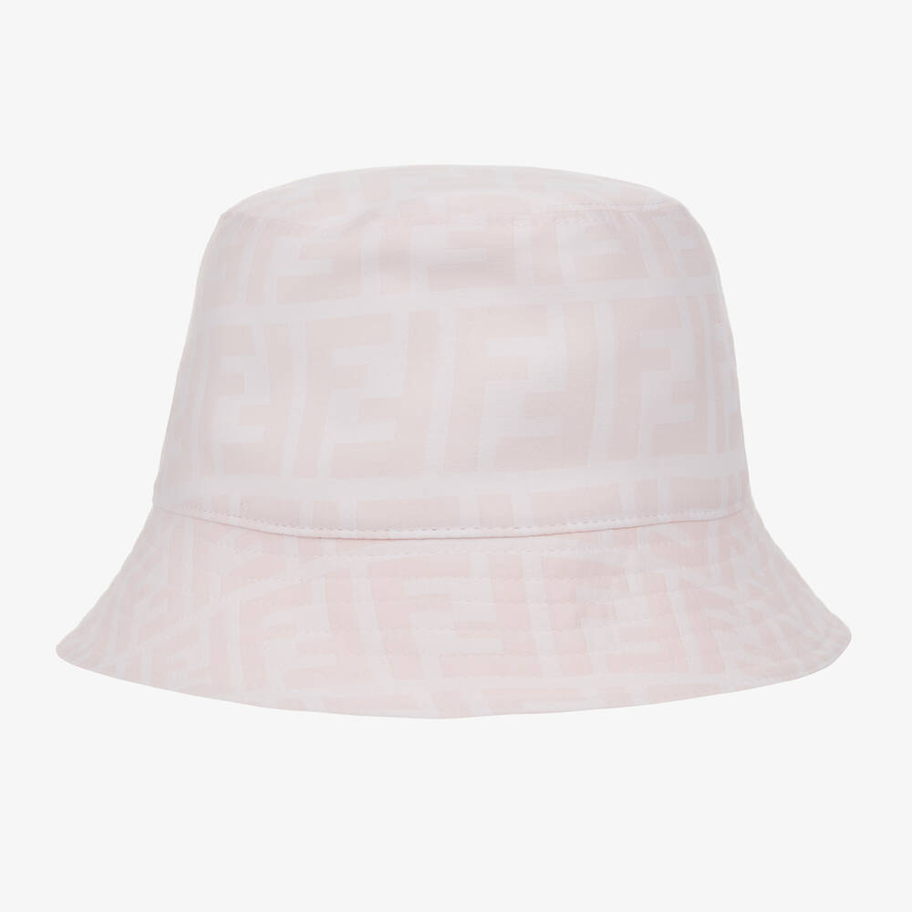 Fendi - Girls Pink & White FF Logo Bucket Hat | Childrensalon