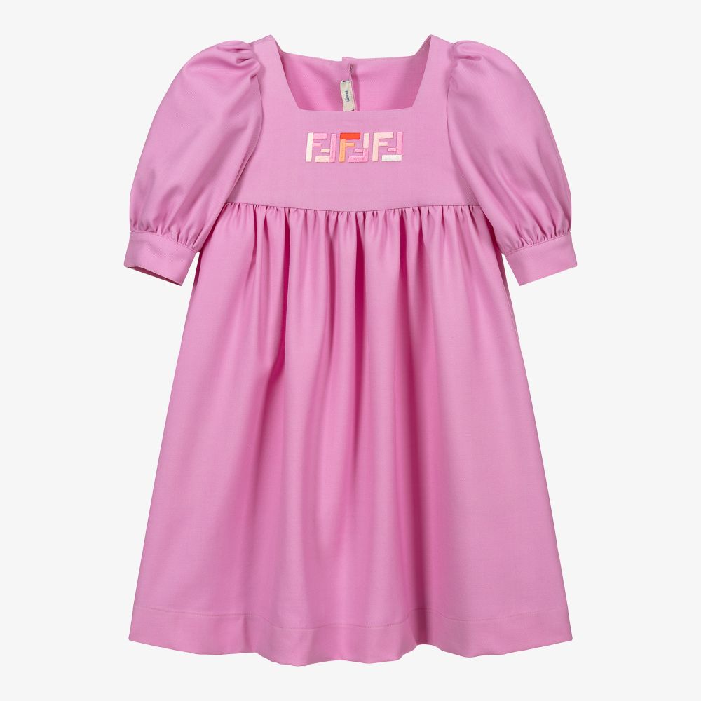 Fendi - Розовое шерстяное платье FF для девочек  | Childrensalon