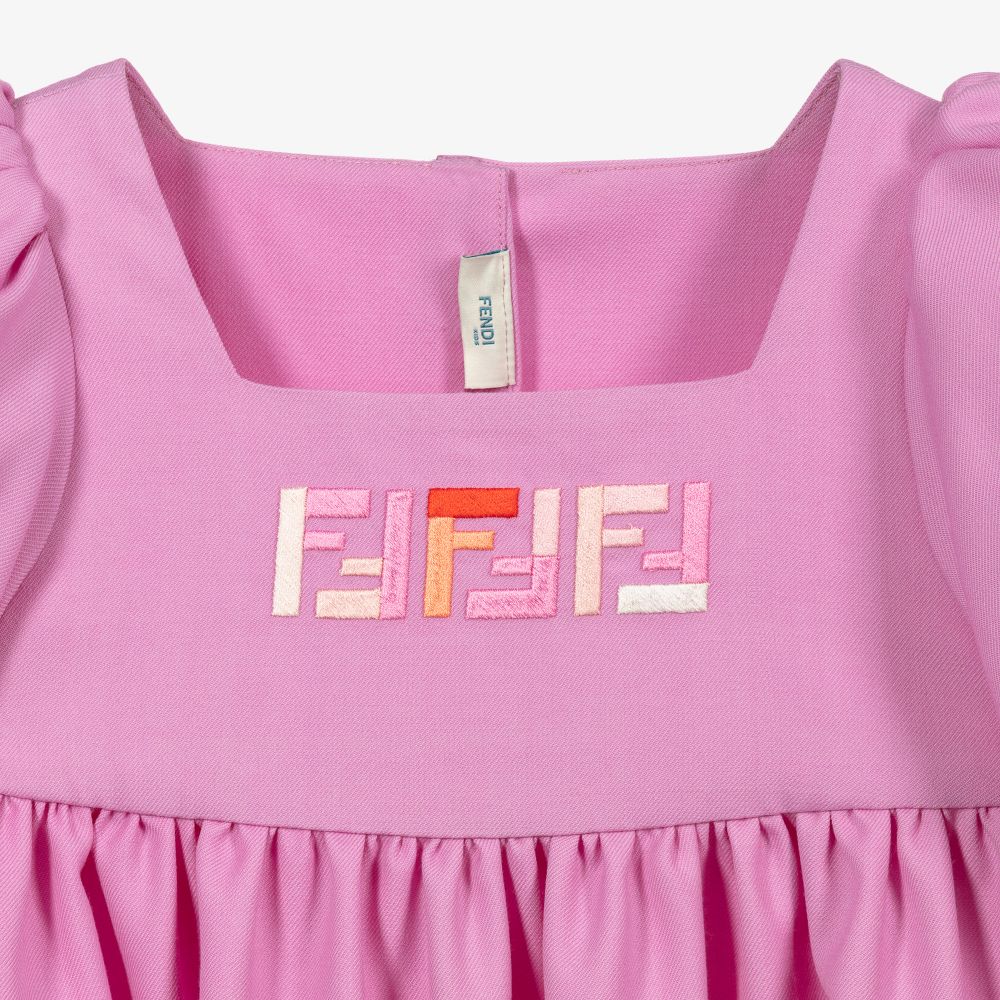 Fendi-Girls Pink Wool FF Logo Dress | Childrensalon Outlet