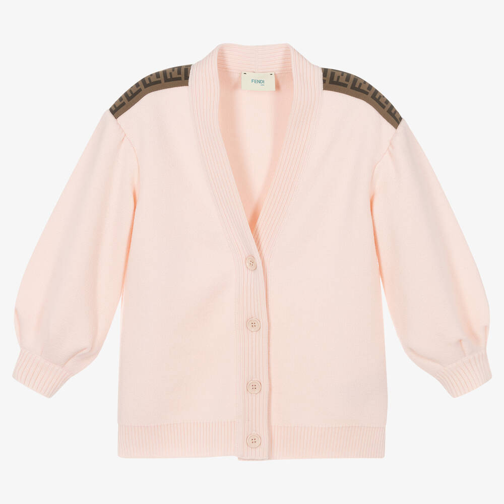 Fendi - Girls Pink Wool Knit Cardigan | Childrensalon