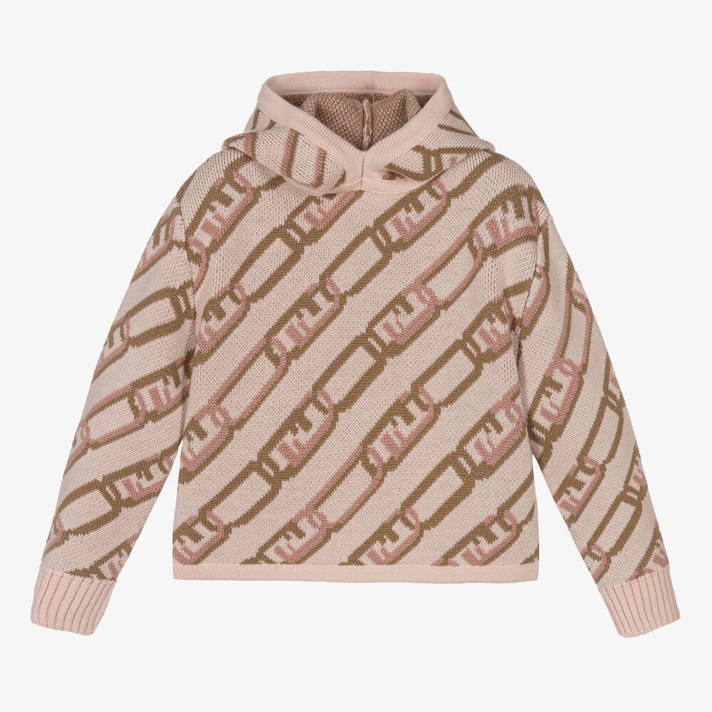 Fendi - Girls Pink Wool Knitted Hoodie | Childrensalon