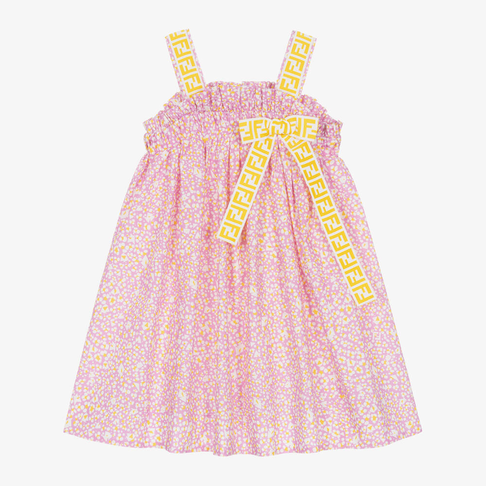 Fendi-Girls Pink & Yellow Cotton Dress | Childrensalon Outlet