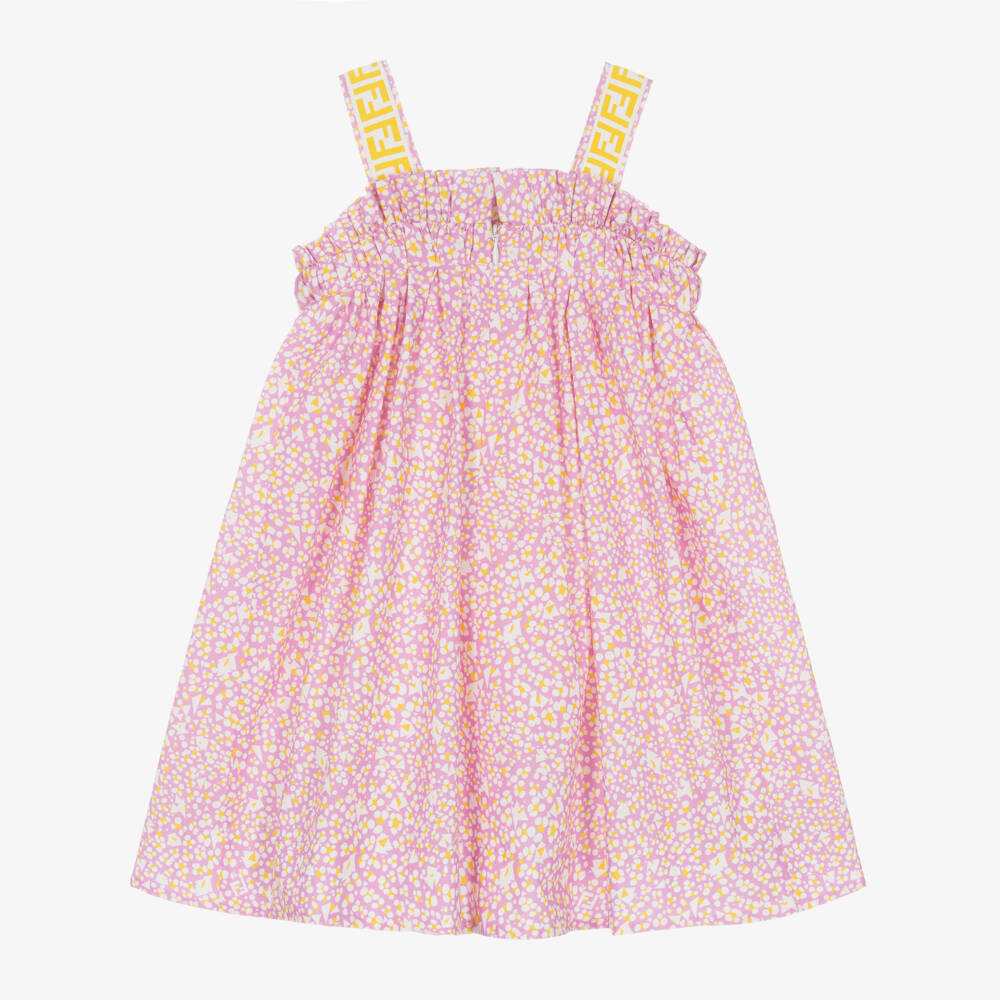 Fendi-Girls Pink & Yellow Cotton Dress | Childrensalon Outlet