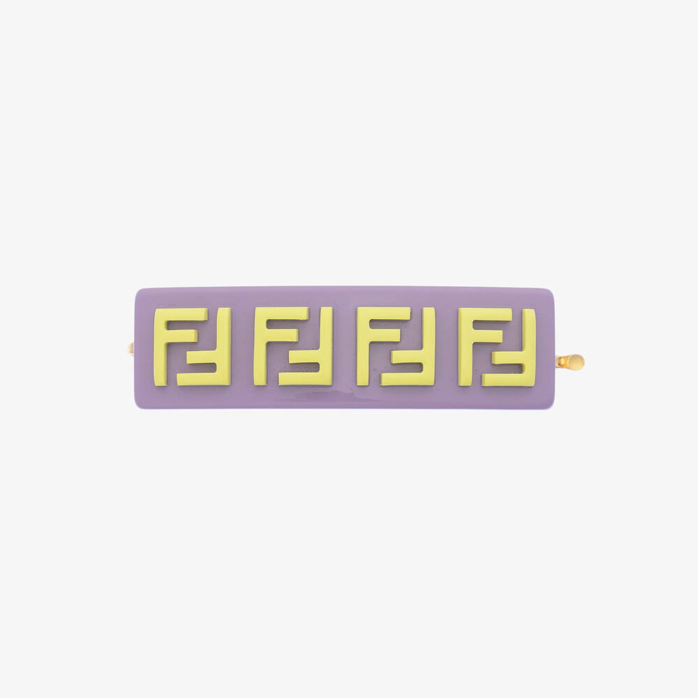 Fendi - Girls Purple FF Logo Hairclip (7cm) | Childrensalon