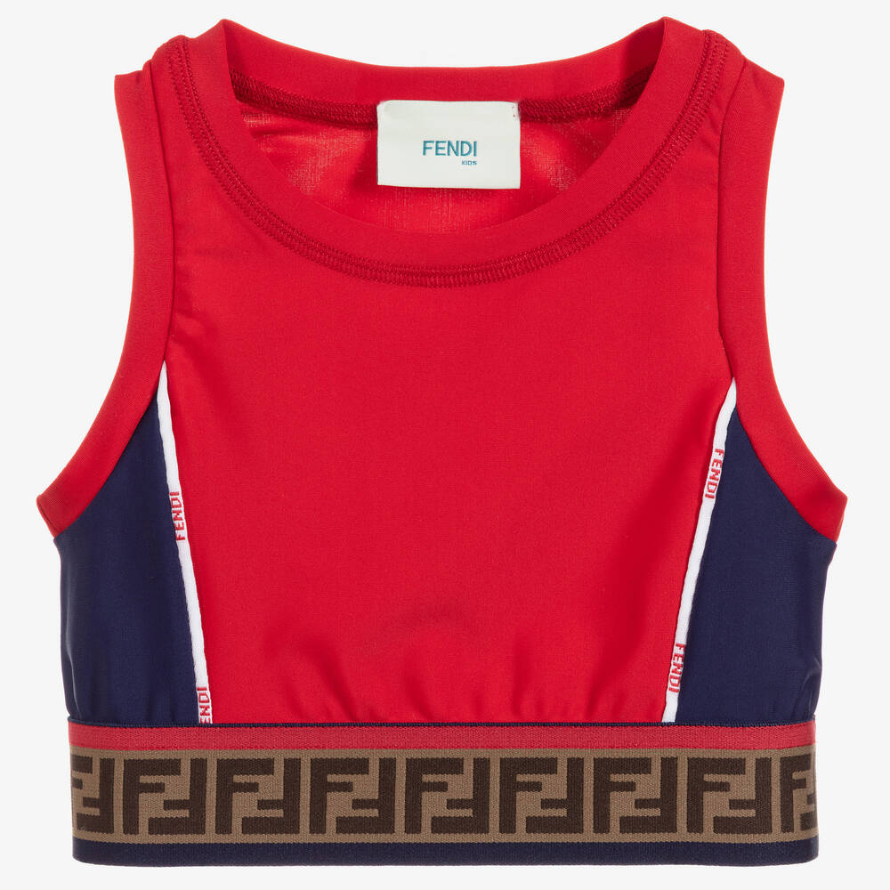 Fendi - Girls Red FF Lycra Cropped Top | Childrensalon