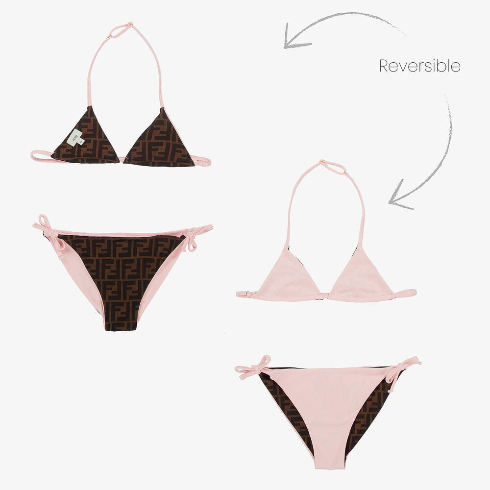 Fendi - Girls Reversible Logo Bikini | Childrensalon
