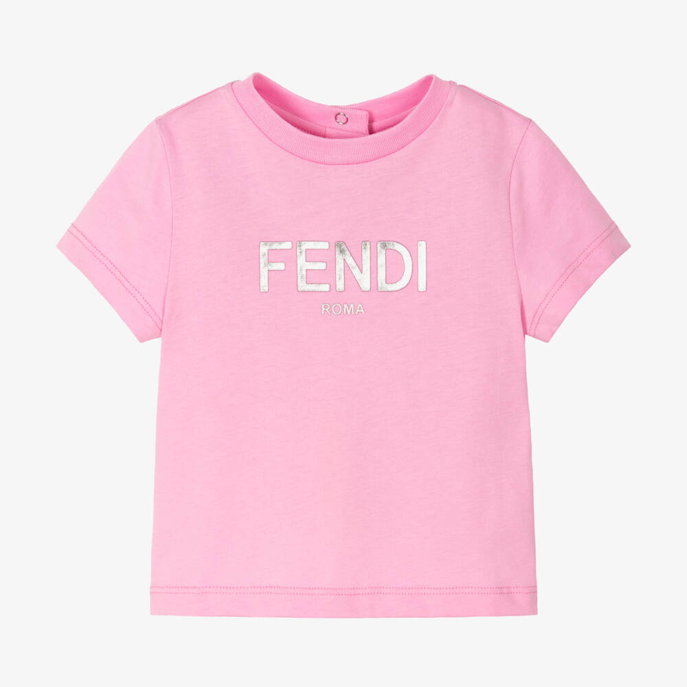 Fendi-Girls Soft Pink Cotton Tee | Childrensalon Outlet