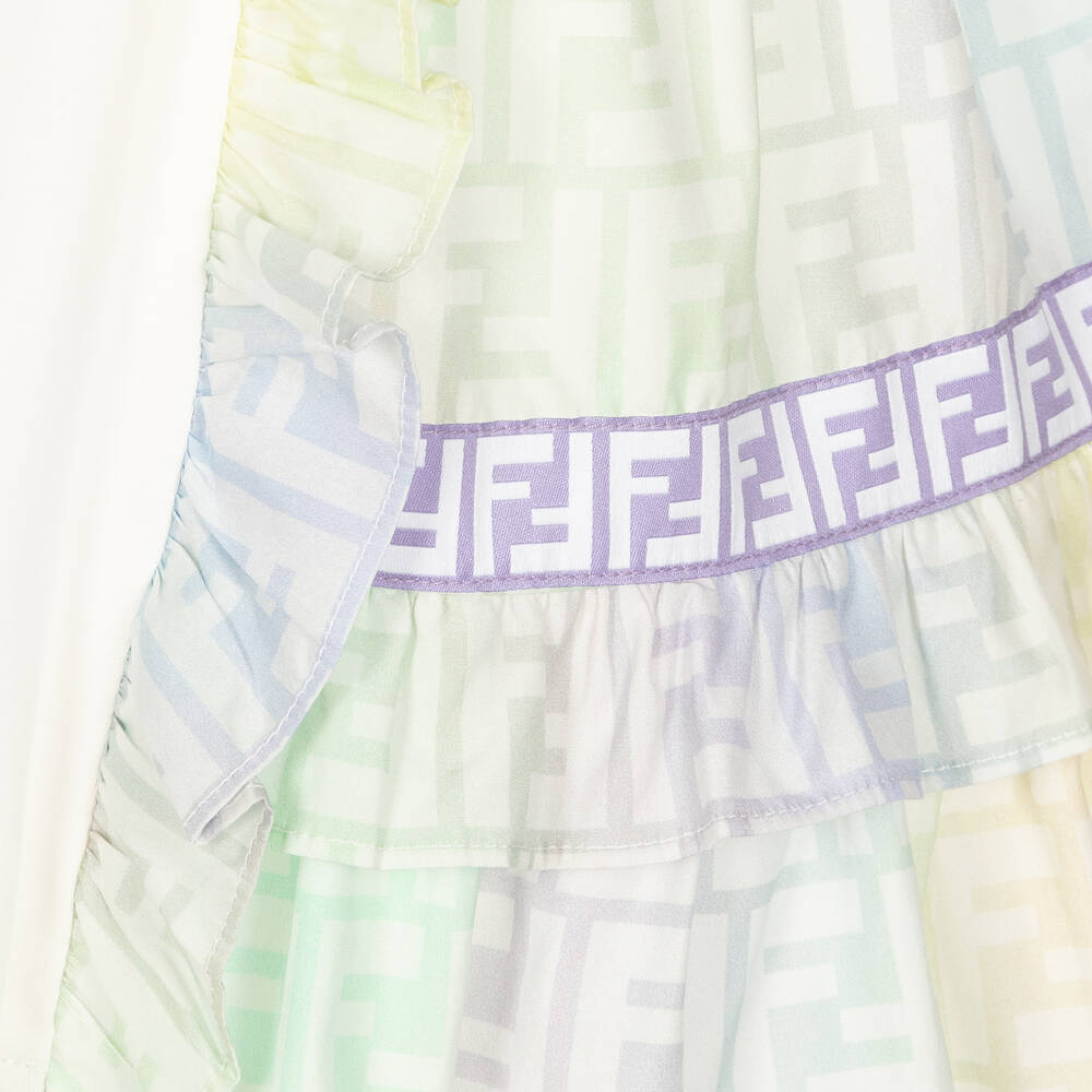 Fendi - Girls White Cotton FF Logo Dress | Childrensalon Outlet