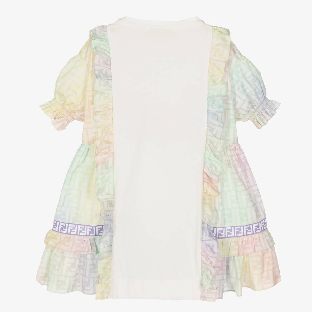 Fendi-Girls White Cotton FF Logo Dress | Childrensalon Outlet