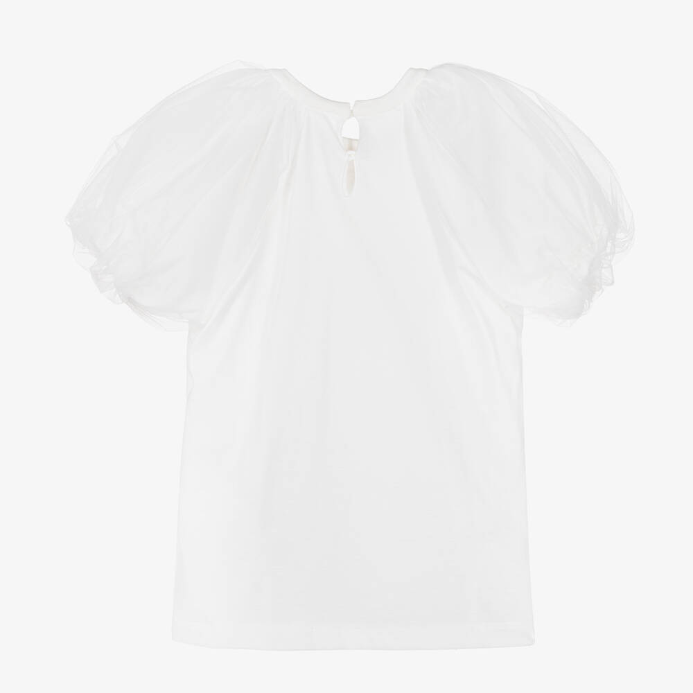 Fendi-Girls White Cotton Logo T-Shirt | Childrensalon Outlet