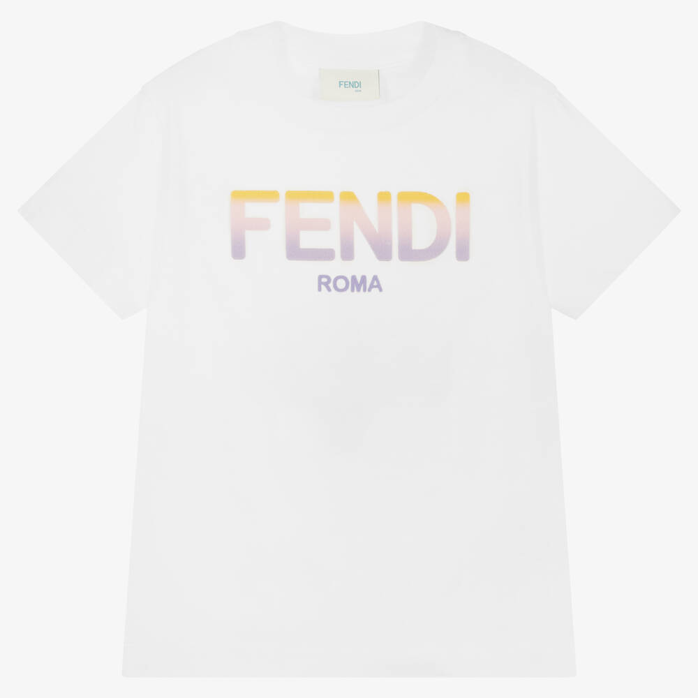 Fendi - Girls White Cotton Logo T-Shirt  | Childrensalon