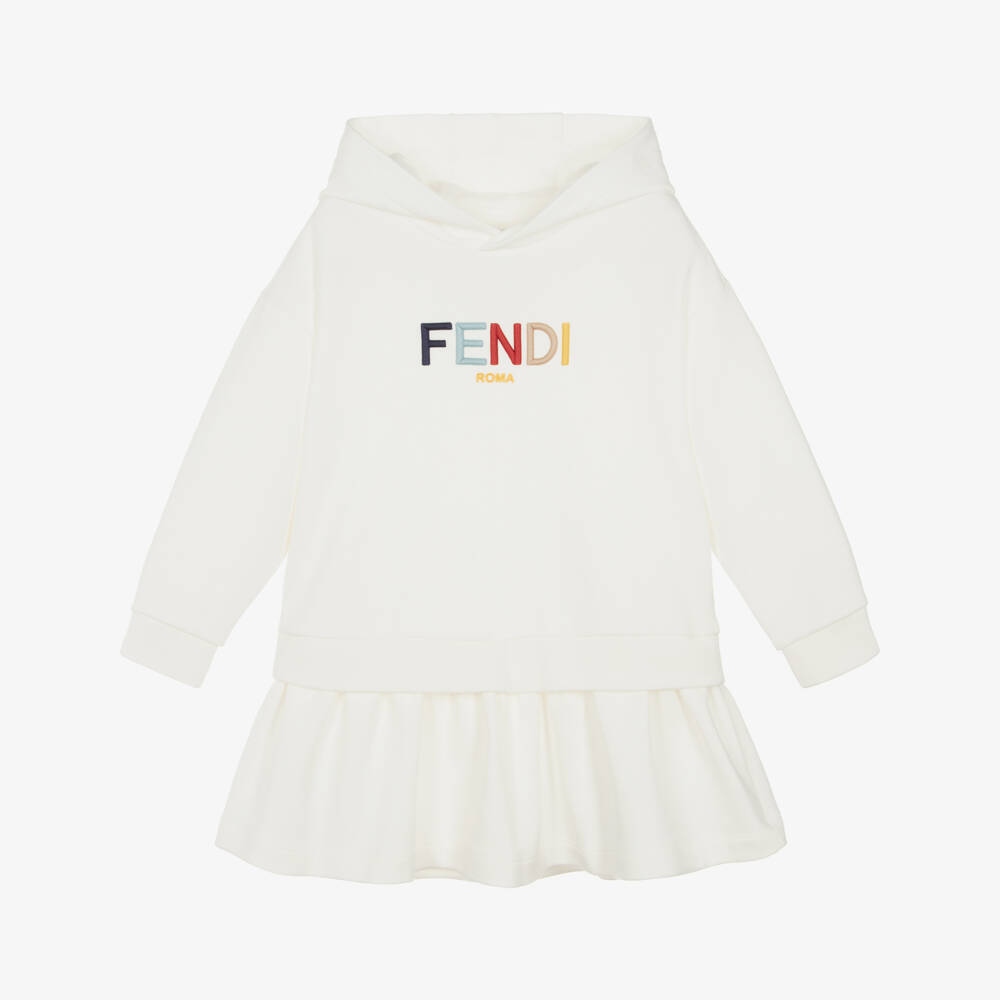 Fendi-Платье с оборками из белого хлопка для девочек | Childrensalon Outlet
