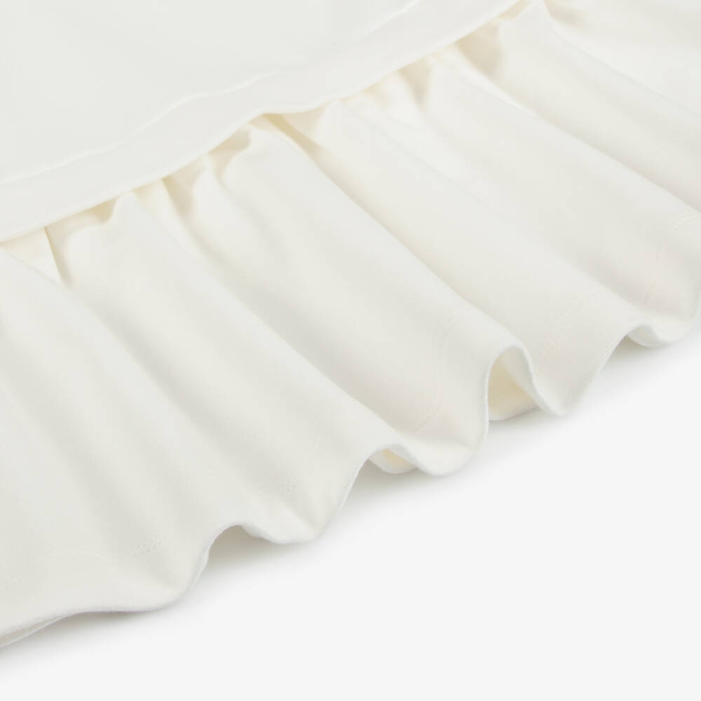 Fendi-فستان أبيض بناتي من القطن مع كشكشات | Childrensalon Outlet