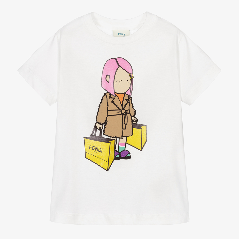 Fendi - Белая хлопковая футболка для девочек | Childrensalon