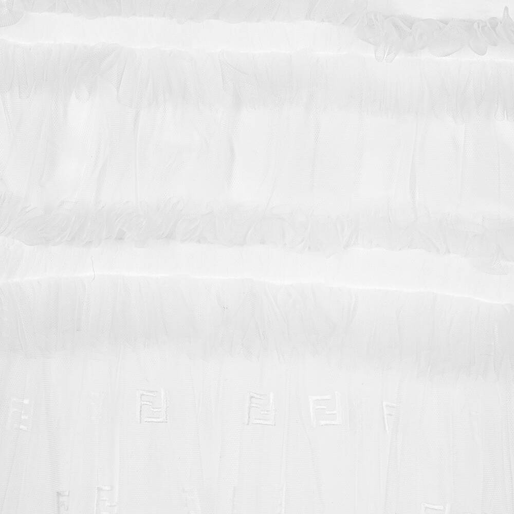 Fendi-Girls White Cotton Tulle Logo Dress | Childrensalon Outlet