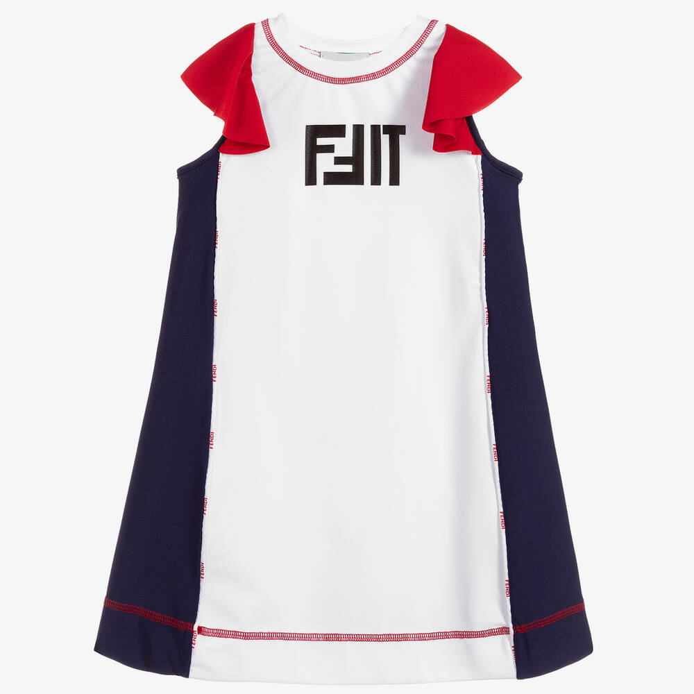 Fendi - Girls White FFit Lycra Dress | Childrensalon