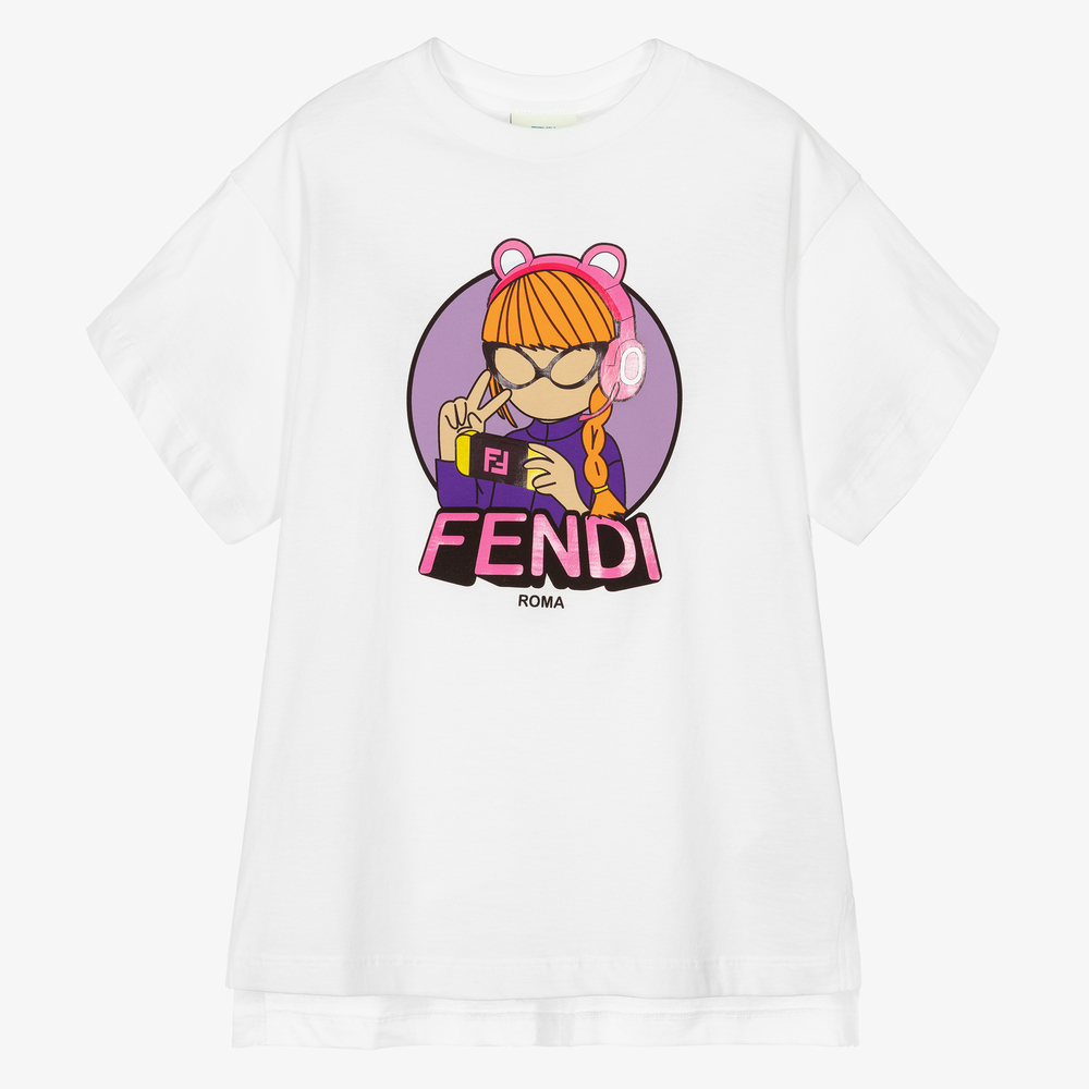 Fendi - Girls White Logo T-Shirt Dress | Childrensalon