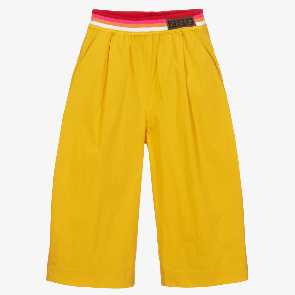 Fendi-Girls Yellow Wide Leg Trousers | Childrensalon Outlet