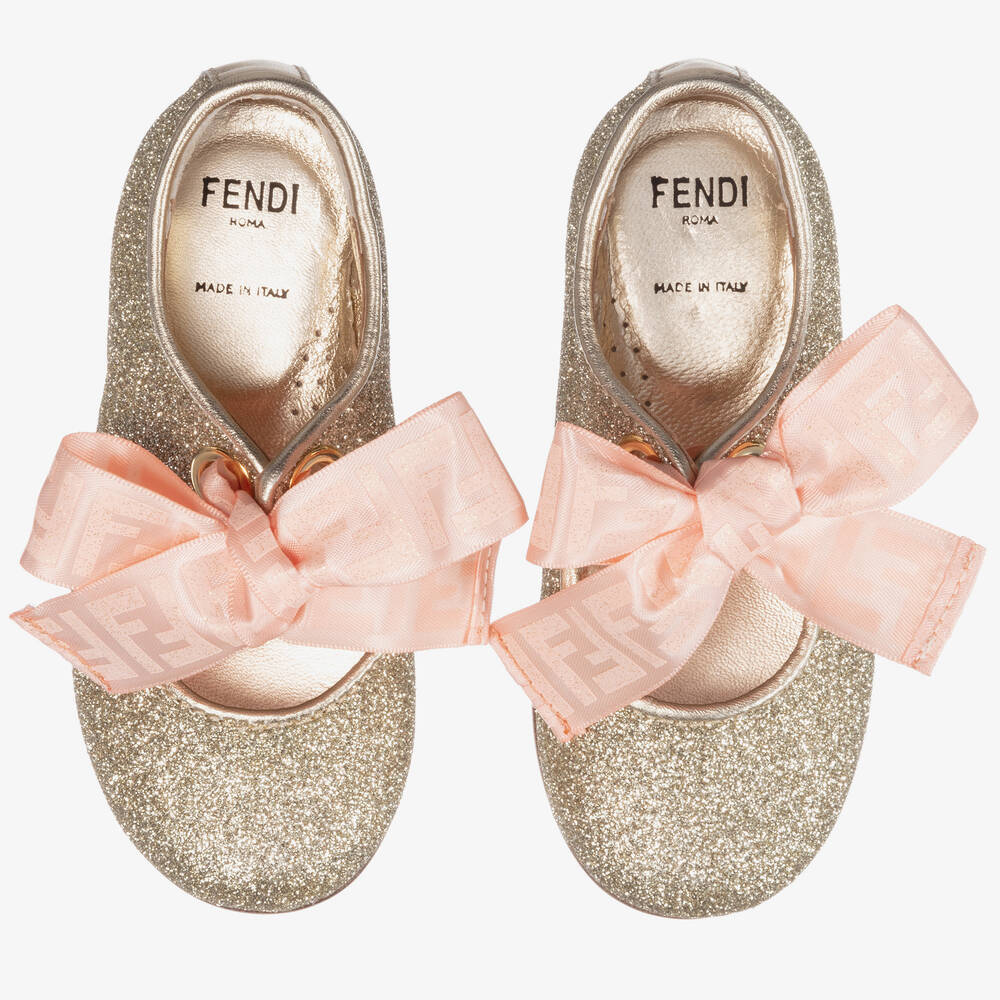 Fendi Gold Leather Glitter Shoes