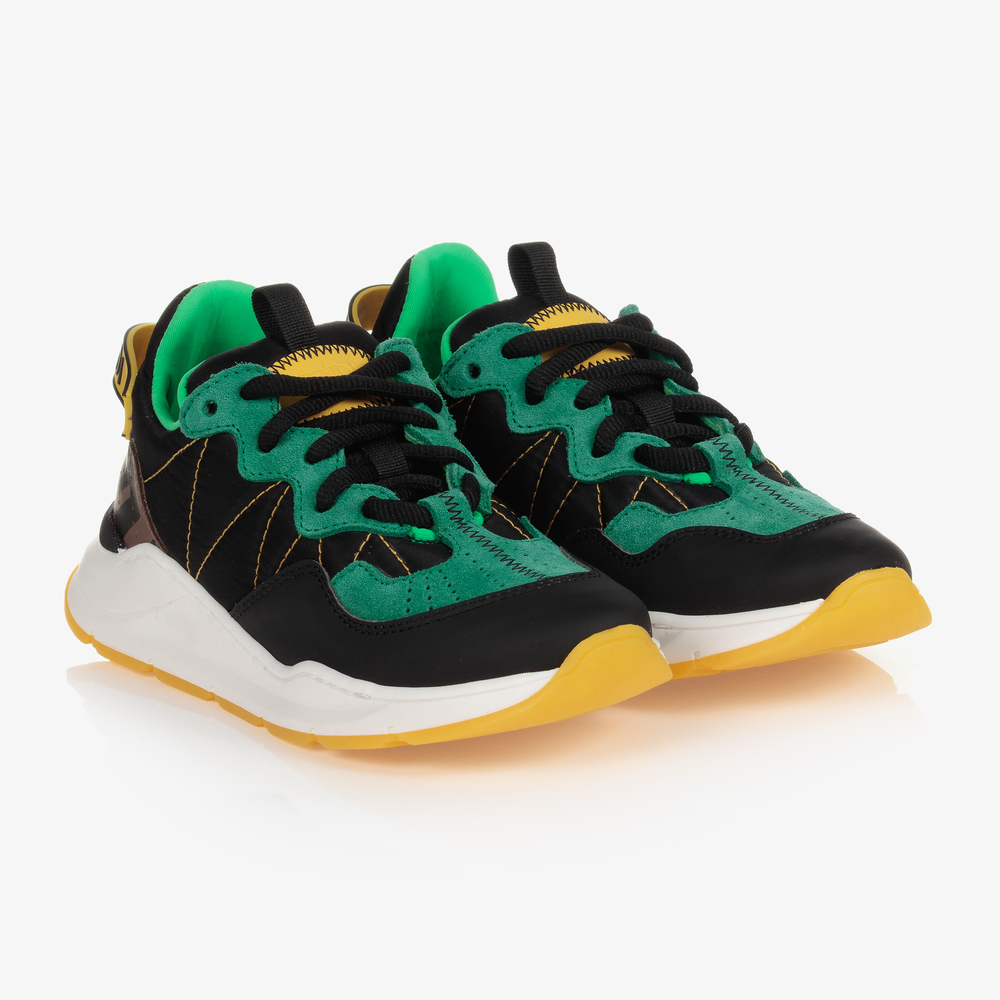 Fendi - Green & Black FF Logo Trainers | Childrensalon