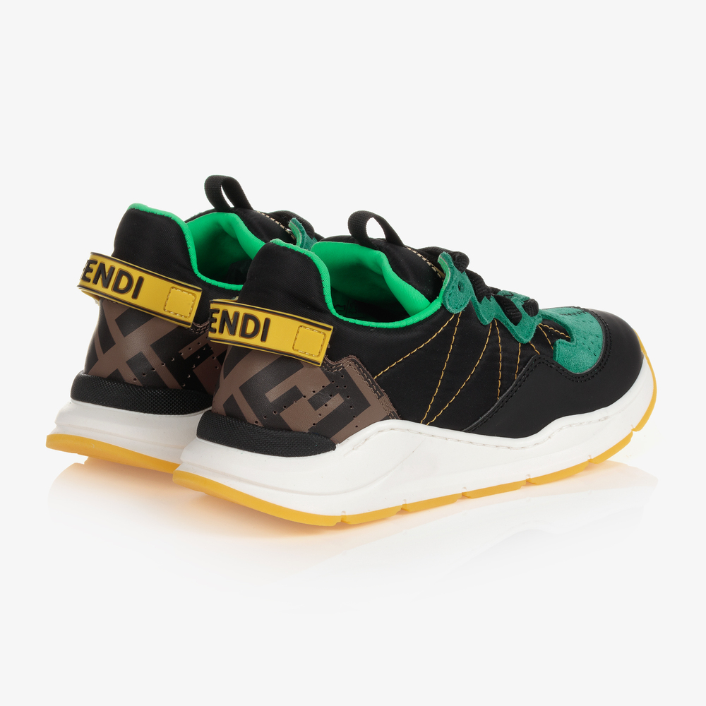 Fendi Green Black FF Logo Trainers Childrensalon Outlet