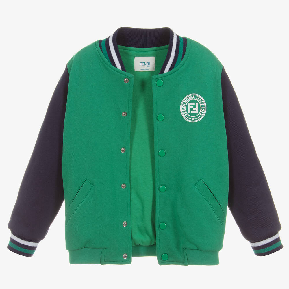 Fendi Специальный выпуск-Green FF Logo Bomber Jacket | Childrensalon Outlet