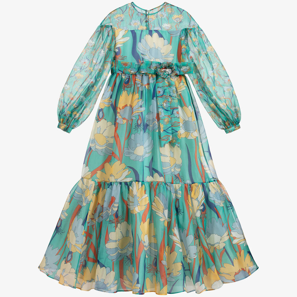 Fendi - Green Floral Silk Dress | Childrensalon