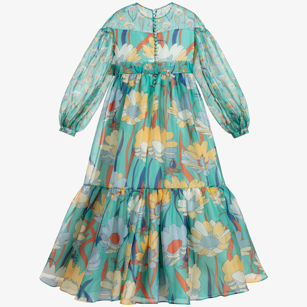Fendi Green Floral Silk Dress Childrensalon Outlet