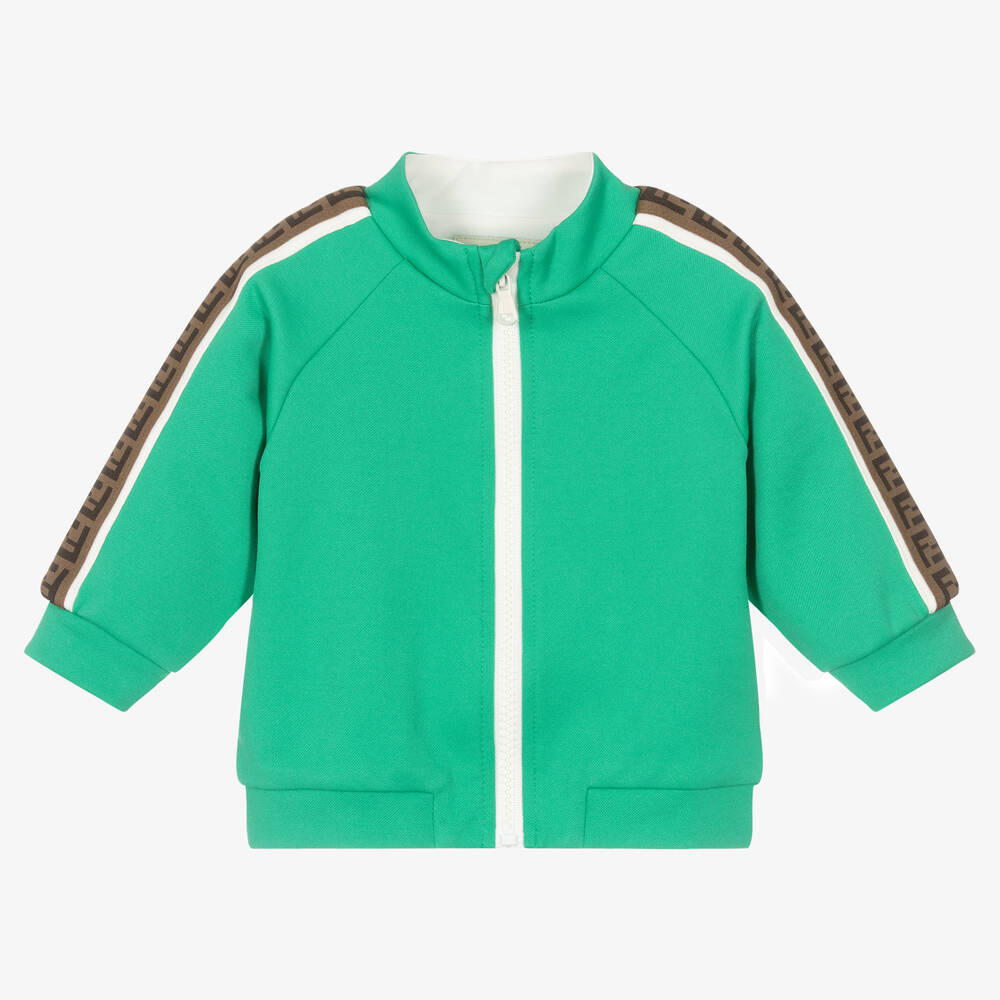 Fendi - Green Zip-Up Logo Baby Top | Childrensalon