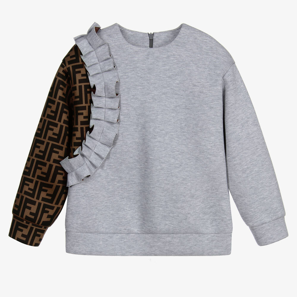 Fendi - Sweatshirt mit FF-Logo in Grau und Braun | Childrensalon