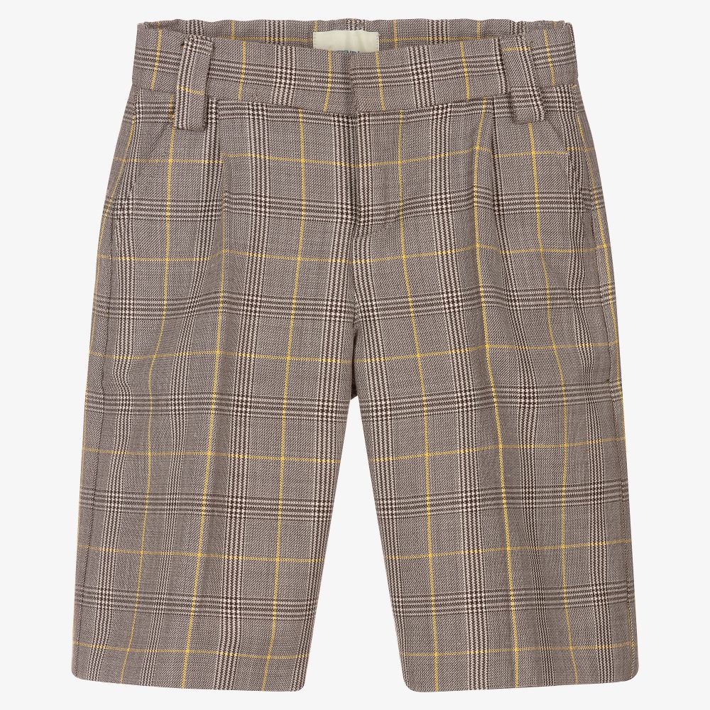 Fendi - Grey Check Wool Blend Shorts | Childrensalon